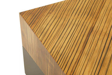 Close-up of the dark ebony finish on the coffee table base