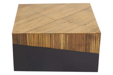 Angled view of the 80cm square bamboo coffee table with dark ebony base