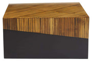 Square bamboo and black coffee table shown front on against a plain background
