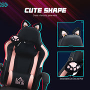 Reclining Gaming  Chair with Cat Ears Footrest and Paw Design for Home or Gaming, Black and Pink