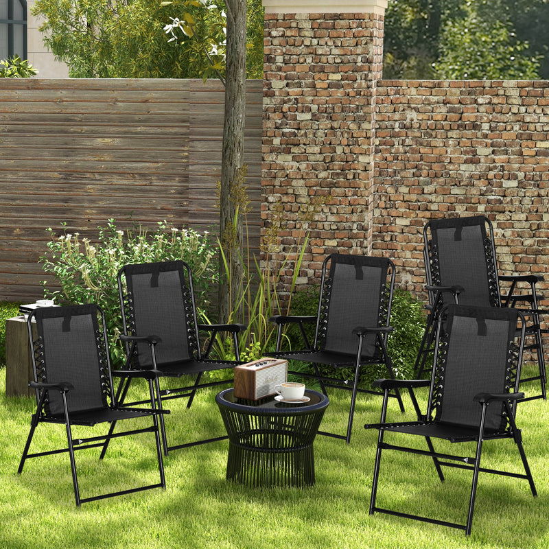 6 Piece Folding Garden Chair Set Black Steel Frame for Camping Beach or Patio Use