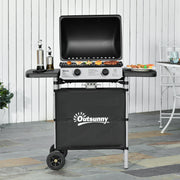 2 Burner Gas BBQ Trolley with Lid 5.6 kW Grill Wheels and Side Shelves Grey by Outsunny
