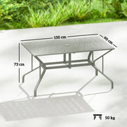 Garden Dining Table for 6 with Parasol Hole and Slatted Top Galvanised Steel Light Grey Outsunny