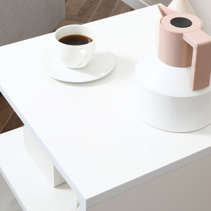 Set of 2 S Shape Wooden Coffee Tables with 2 Tier Storage for Living Room White