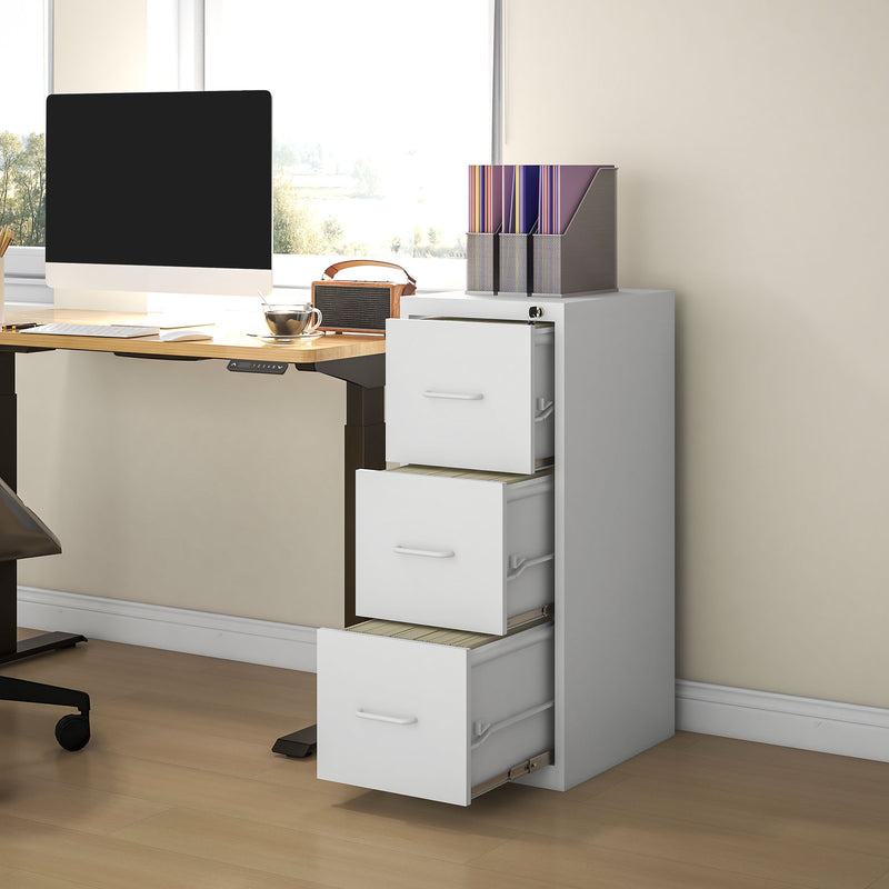 Three Drawer Steel Filing Cabinet with Lockable Storage for Home Office, Cream