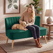 2 Seater Velvet Sofa for Small Spaces with Deep Foam Cushions Dark Green AOSOM