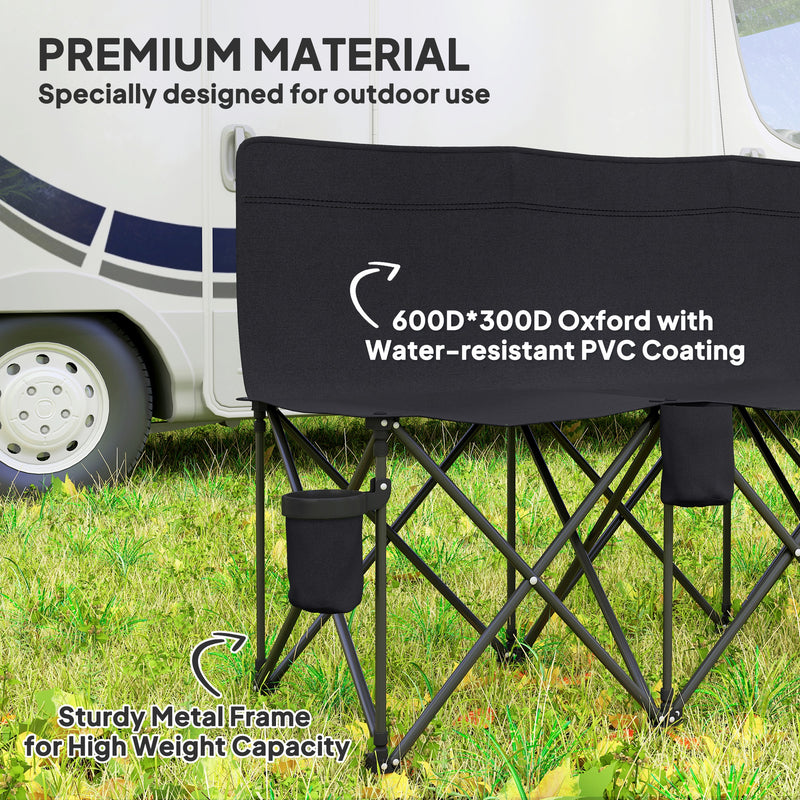 Folding 6 Seater Outdoor Bench with Cup Holders and Carry Bag for Events Black