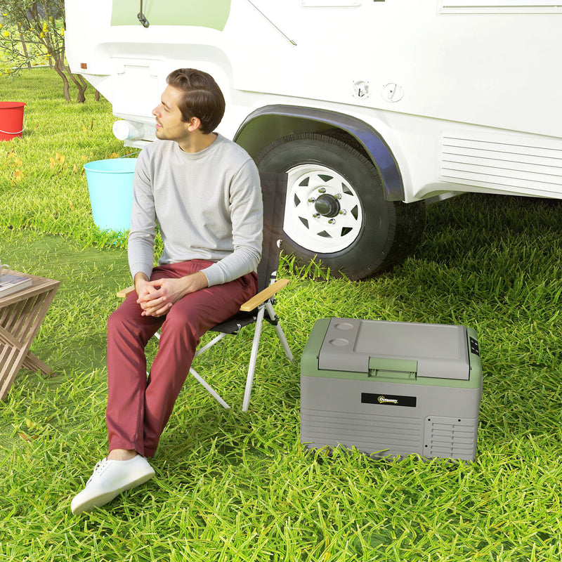 30L Portable Car Fridge in Light Green and Grey Ideal for Travel and Camping by Outsunny AOSOM