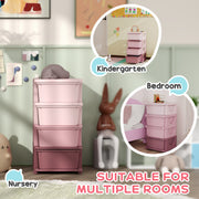 Pink Four Tier Kids Storage Unit With Removable Plastic Drawers For Bedroom Organisation