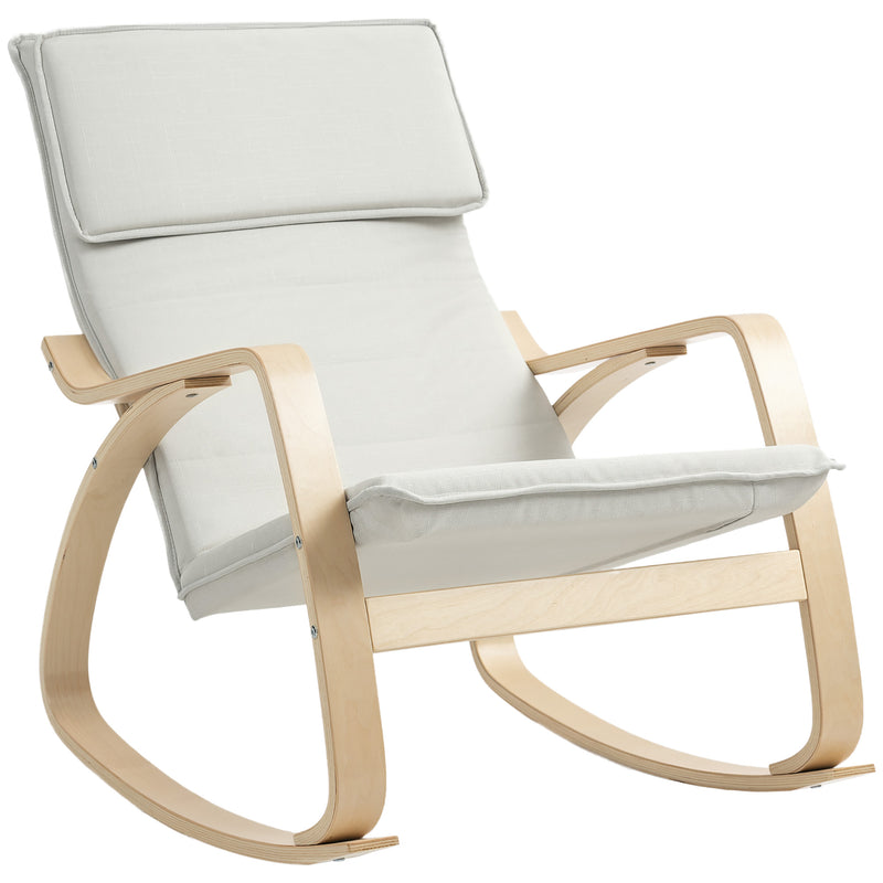 Cream White Upholstered Rocking Chair with High Back and Headrest for Living Room by HOMCOM