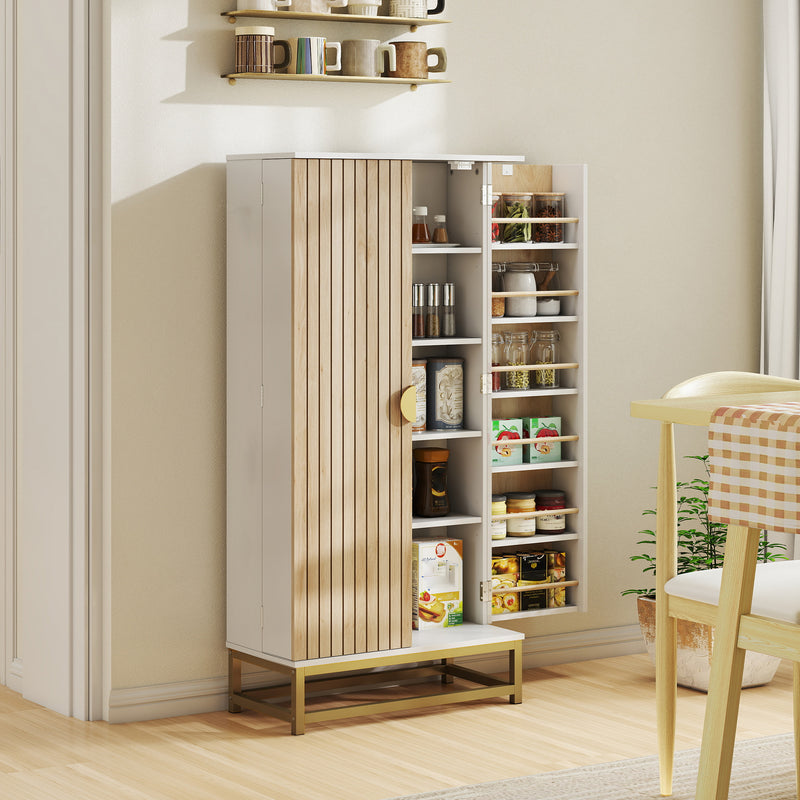 Kitchen Pantry Cupboard with Adjustable Shelves for Easy Organisation White and Wood AOSOM