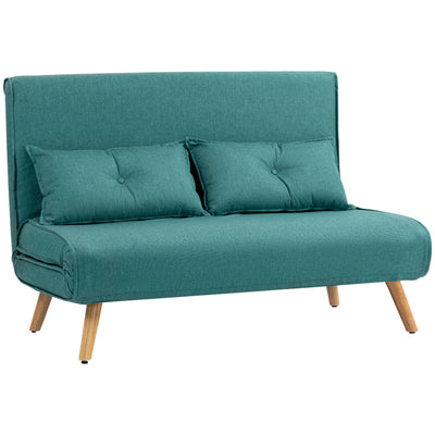 Two Seater Sofa Bed with Linen Look Upholstery Ideal for Guest Rooms or Lounges Green