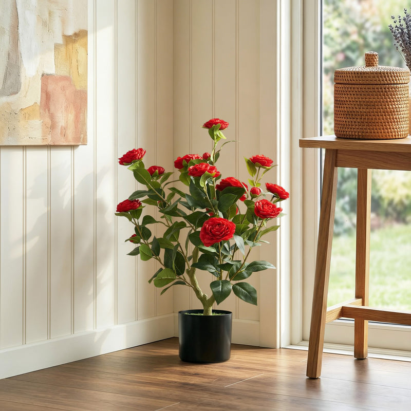 Artificial Camellia Plant for Lasting Indoor Colour with Realistic Red Blossoms Homcom