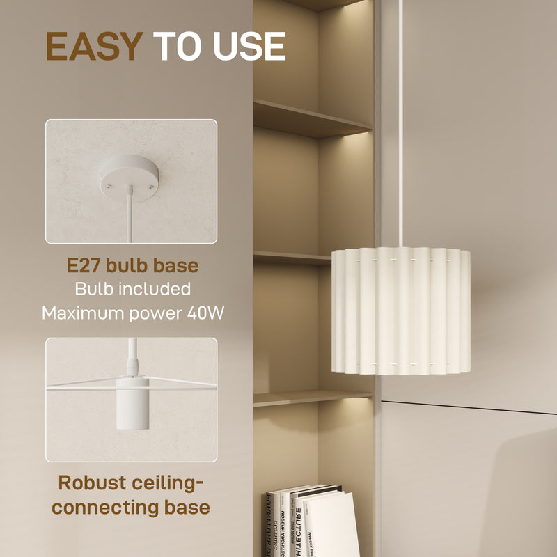 White Linen Wave Pendant Light Shade E27 Ceiling Lamp for Living Room Bedroom by HOMCOM