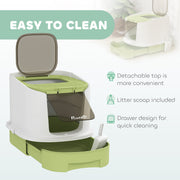 Covered Cat Litter Box with Scoop and Deodoriser for Odour Control and Easy Cleaning Green