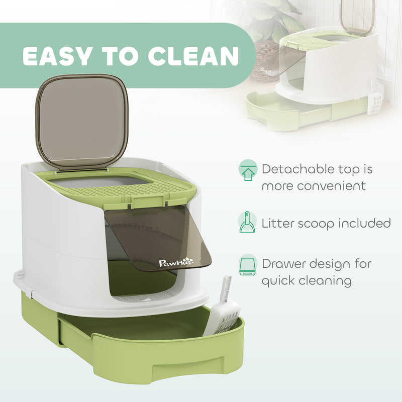 Covered Cat Litter Box with Scoop and Deodoriser for Odour Control and Easy Cleaning Green