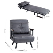 4 in 1 Single Sofa Bed Chair with Pillow Converts to Lounger or Bed Charcoal Grey
