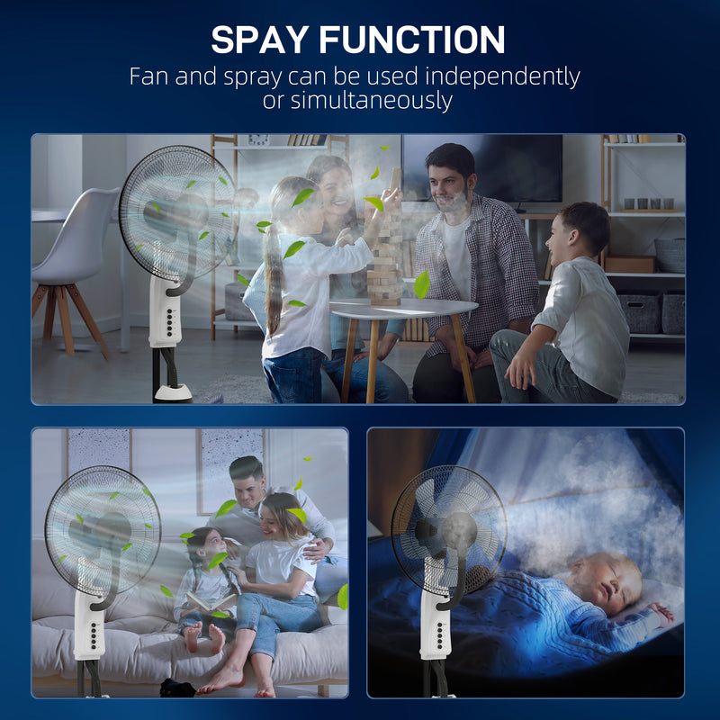 Pedestal Misting Fan with Humidifier for Cool Indoor Air and Quiet Operation White AOSOM