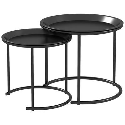 White Nesting Side Tables Set of 2 with Removable Tray Tops and Steel Frame