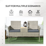 Light Grey Rattan Two Seat Garden Chair With Built In Table For Outdoor Relaxing