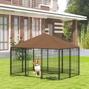 Outdoor Dog Kennel with Canopy and Rotating Bowl Puppy Playpen Enclosure by PawHut