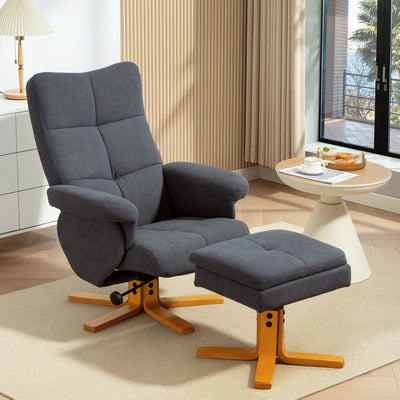 Grey Recliner Armchair With Storage Ottoman Linen Look Fabric For Lounge Or Bedroom Homcom