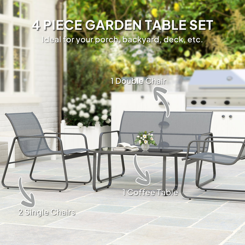 4 Piece Garden Furniture Set Light Grey Patio Sofa Set With Glass Table by Outsunny