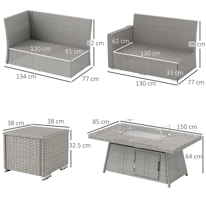 Grey 7 Piece Rattan Garden Sofa Set With Firepit Table by Outsunny