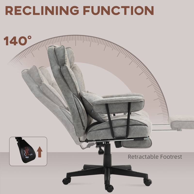 Ergonomic Executive Office Chair With Footrest Reclining Back And Lumbar Support, Grey