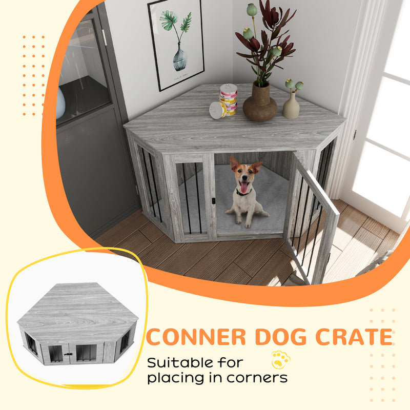 2 in 1 Dog Crate and Side Table with Soft Cushion Ideal for Medium Dogs Grey