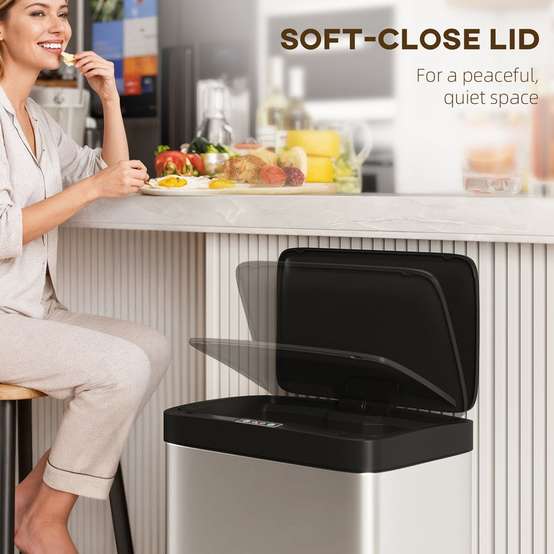 45L Motion Sensor Kitchen Bin with Soft Close Lid for Home or Office Use Silver AOSOM