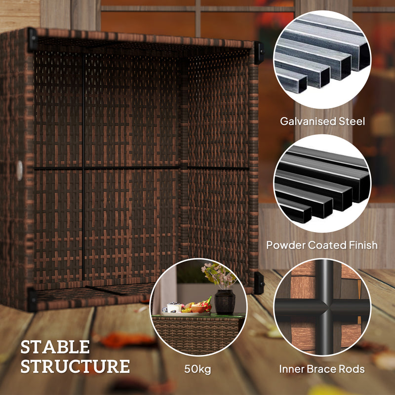 Brown Rattan Side Table with Glass Top 62 x 62cm for Garden or Patio by Outsunny