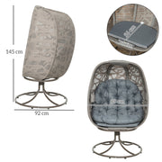 Grey Swivel Egg Chair with Cushions Foldable Basket Seat and Metal Frame for Indoor Outdoor Use by Outsunny