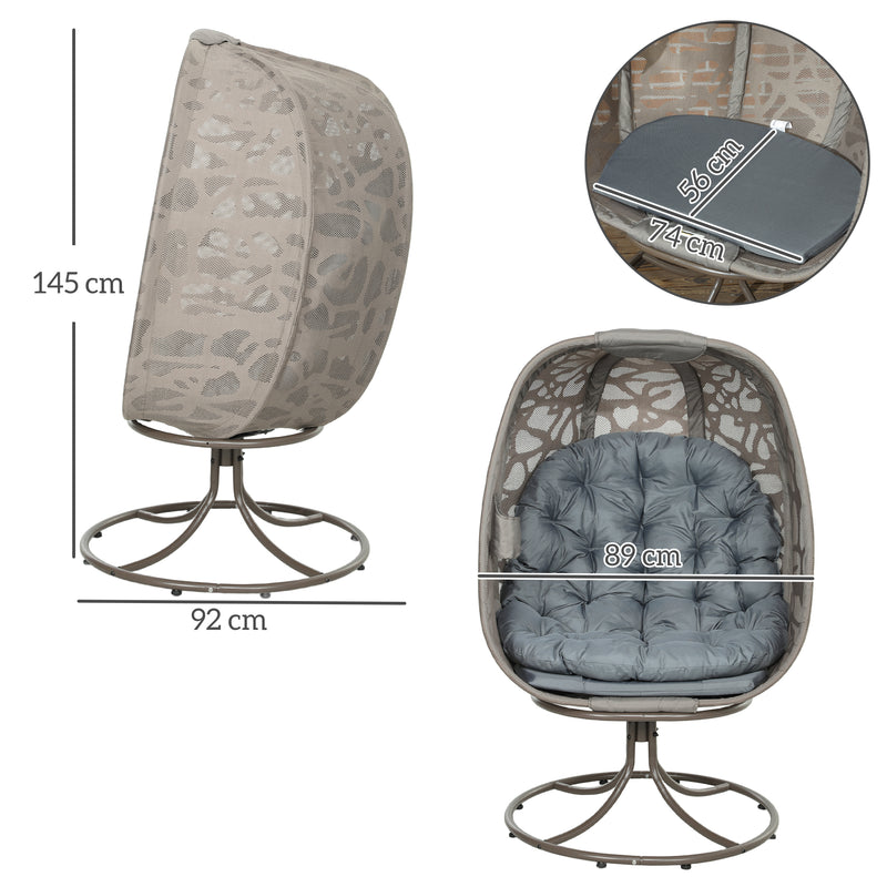 Grey Swivel Egg Chair with Cushions Foldable Basket Seat and Metal Frame for Indoor Outdoor Use by Outsunny