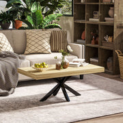 Rustic Wood Effect Coffee Table With Bold Block Design For Living Room, Brown