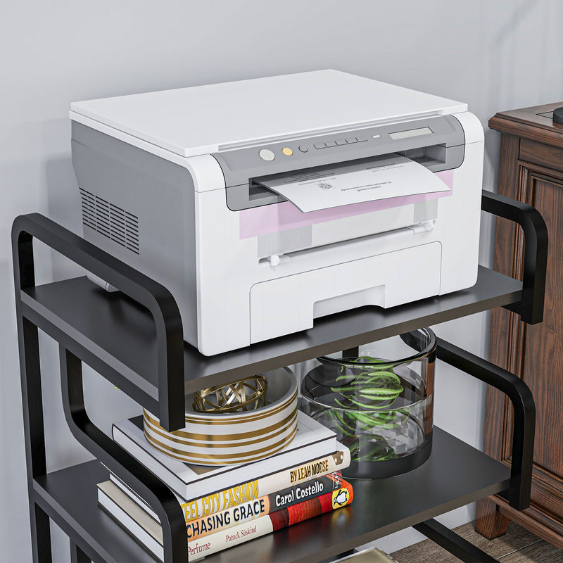 3 Tier Printer Stand With Shelves For Home Office Organisation And Storage, Black
