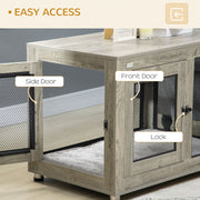 2 in 1 Dog Crate and Side Table with Cushion and Double Doors for Large Dogs Grey