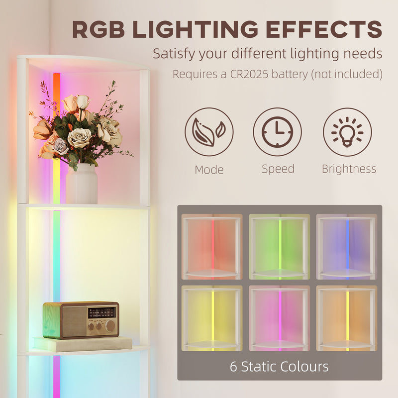 5 Tier LED Floor Lamp With Adjustable Shelves And Remote Control For Living Room White