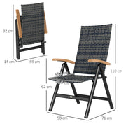 Outdoor Folding Grey Rattan Chair with Armrests and High Back for Garden and Camping by Outsunny