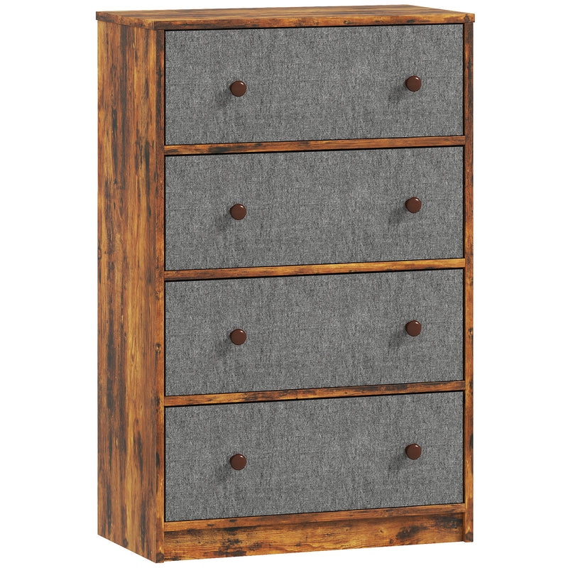 4 Drawer Fabric Chest of Drawers with Wood Top for Bedroom Storage Grey and Rustic Brown