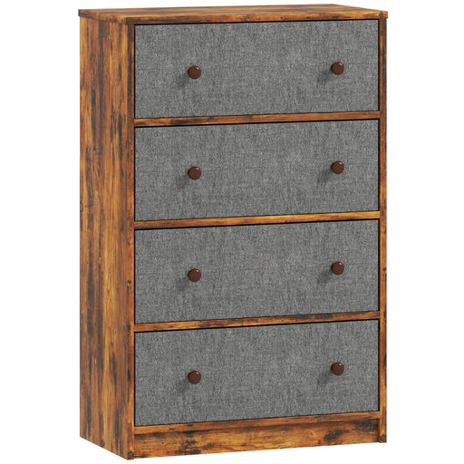 4 Drawer Fabric Chest of Drawers with Wood Top for Bedroom Storage Grey and Rustic Brown
