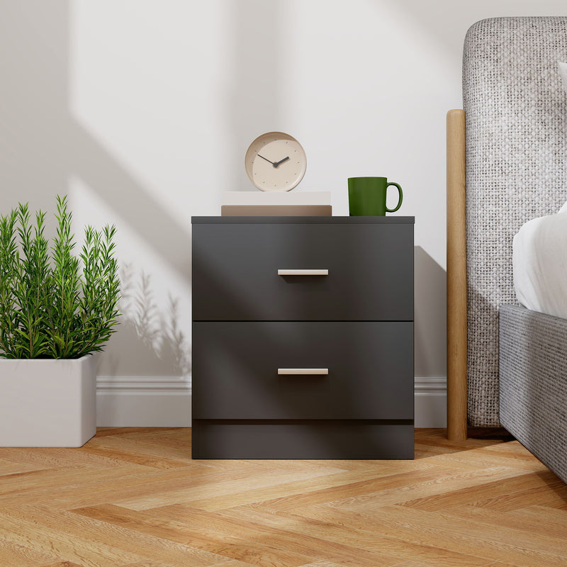 Modern Bedside Table with Two Storage Drawers for Bedroom or Lounge Use Black AOSOM