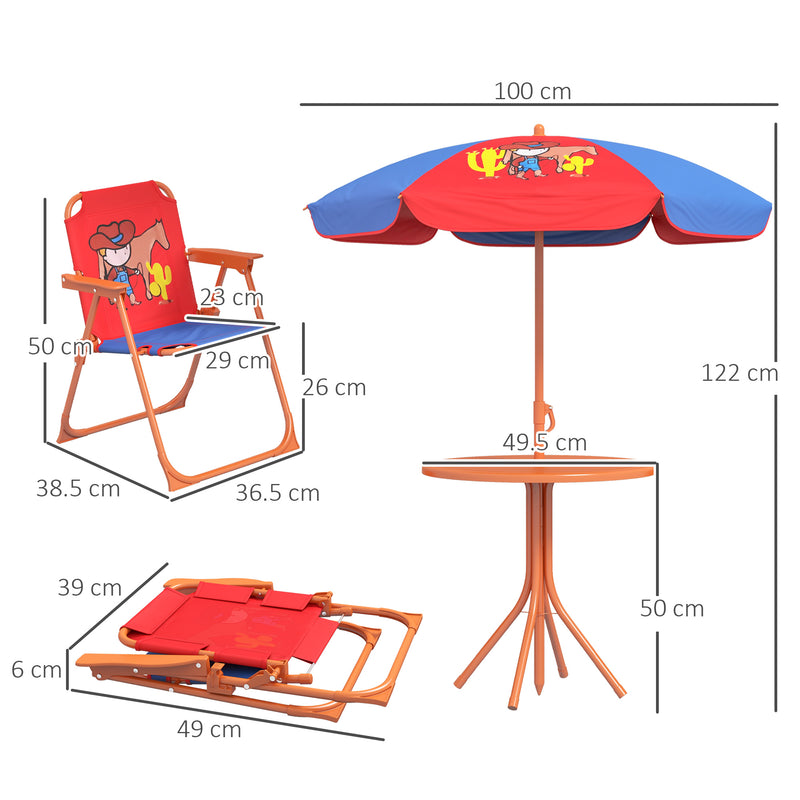 Kids Outdoor Picnic Table Set With Foldable Chairs And Adjustable Parasol For Garden Play