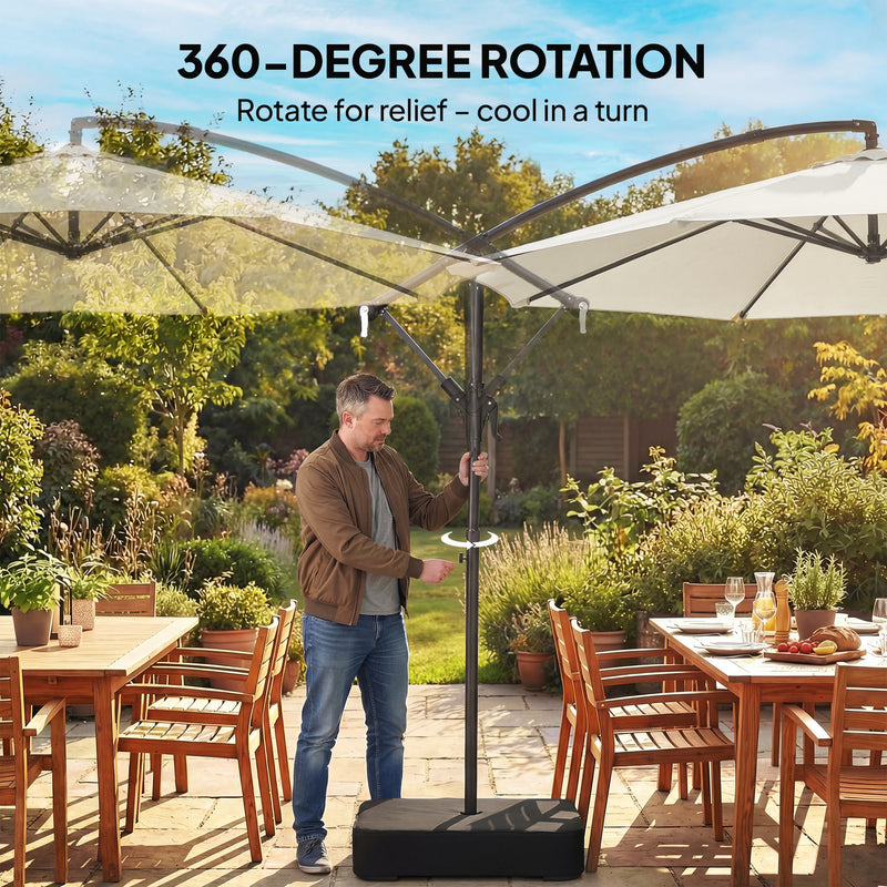 Cantilever Garden Parasol with 360 Degree Rotation and Sandbag Base for Flexible Shade, Cream White