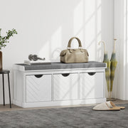 Shoe Storage Bench with Padded Seat and Three Drawers for Hallway Entryway White