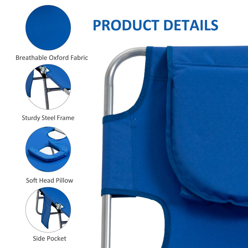 Blue Foldable Sun Lounger Set With Adjustable Backrest and Reading Hole for Garden Use