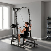 Home Gym Power Cage with 15 Level Squat Rack and Pulley System for Strength Training Black AOSOM