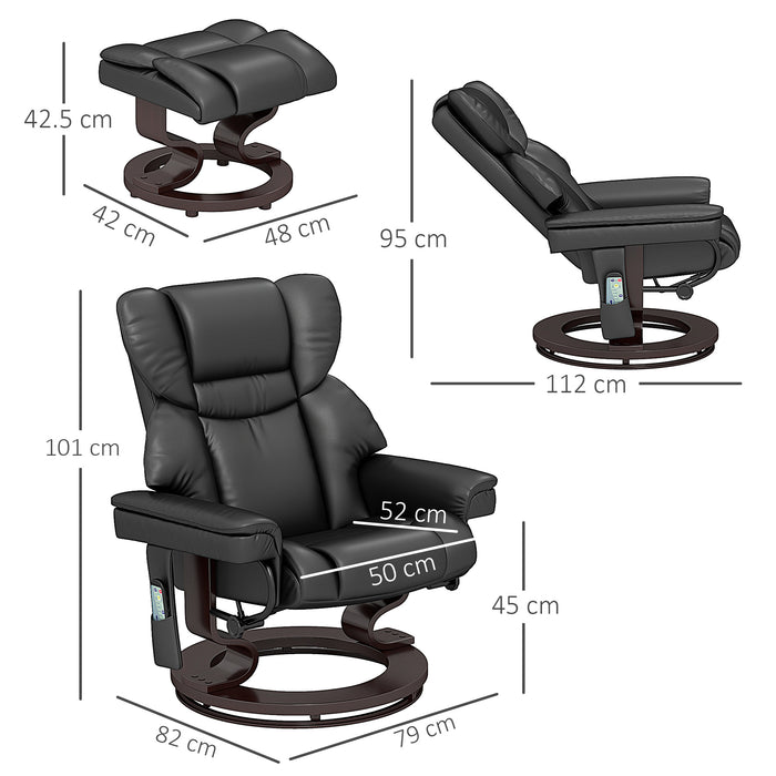 Black Swivel Massage Recliner Chair With Footstool and Adjustable Backrest by HOMCOM