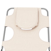 Set of 2 Foldable Sun Loungers with Reading Hole and Adjustable Backrest for Garden Beige AOSOM