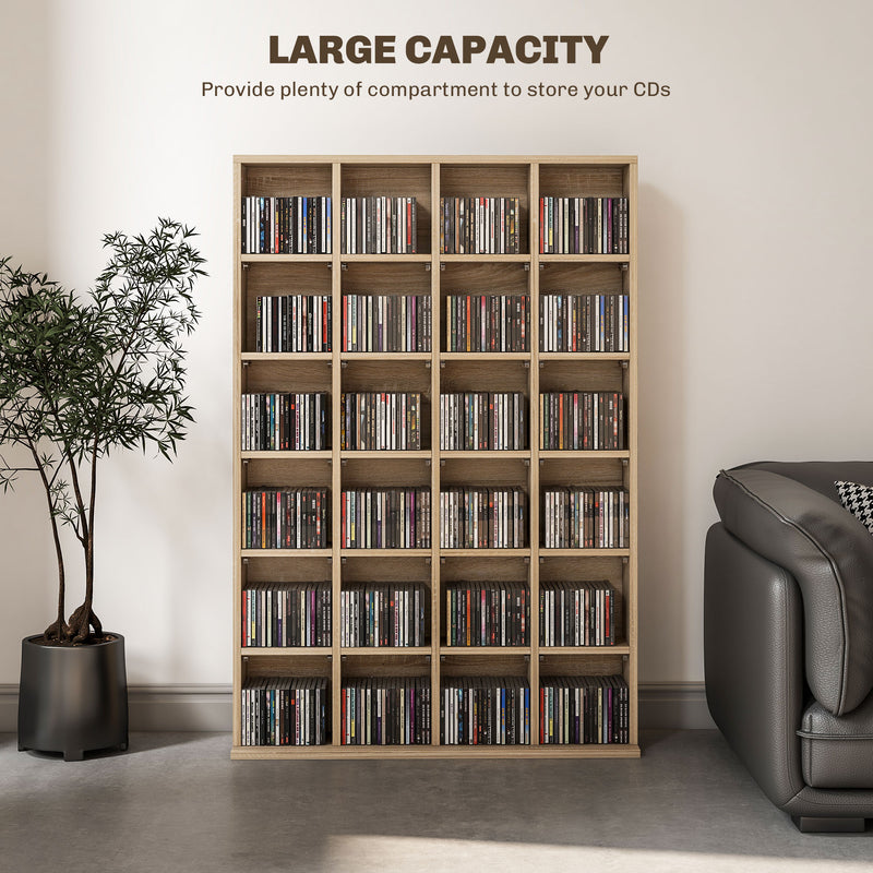 CD Storage Cabinet with Adjustable Shelves for Media and Display 89 x 130 cm ,Natural Wood